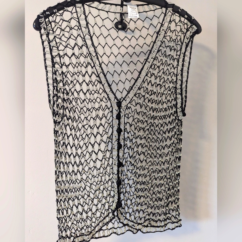 NWOT - Vest overlay - Black with silver beads - one size fits most - stretches